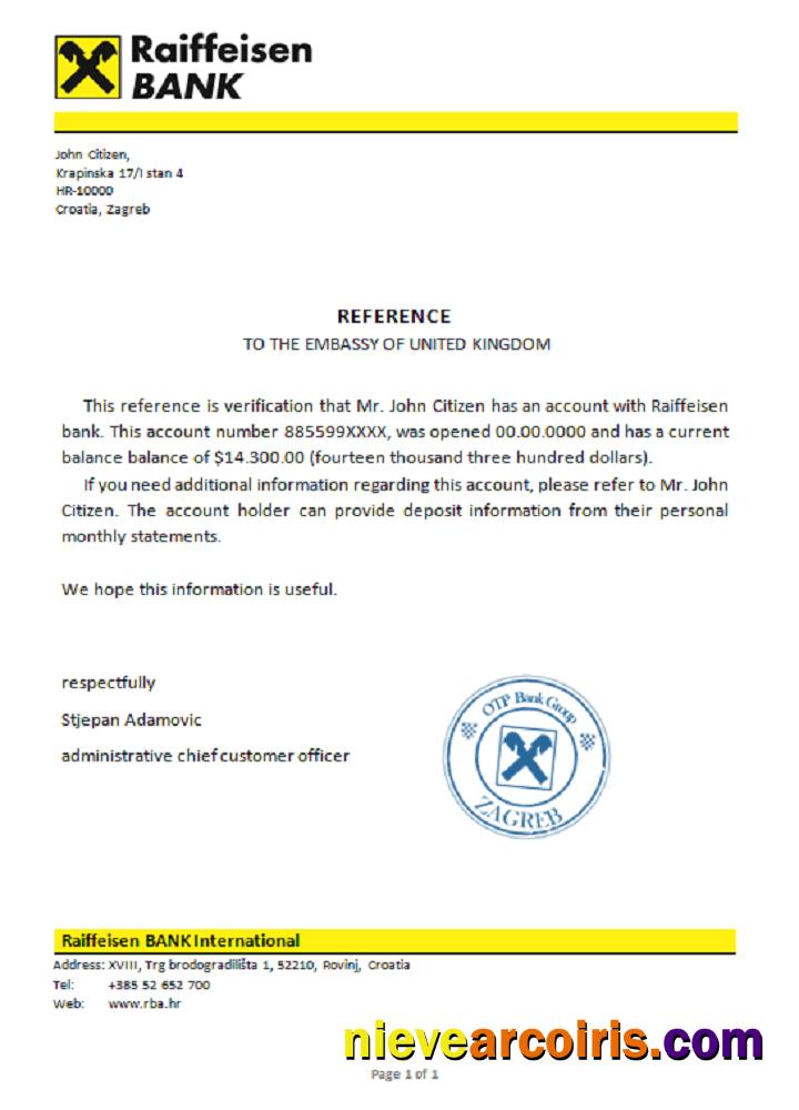 Croatia Raiffeisen bank reference